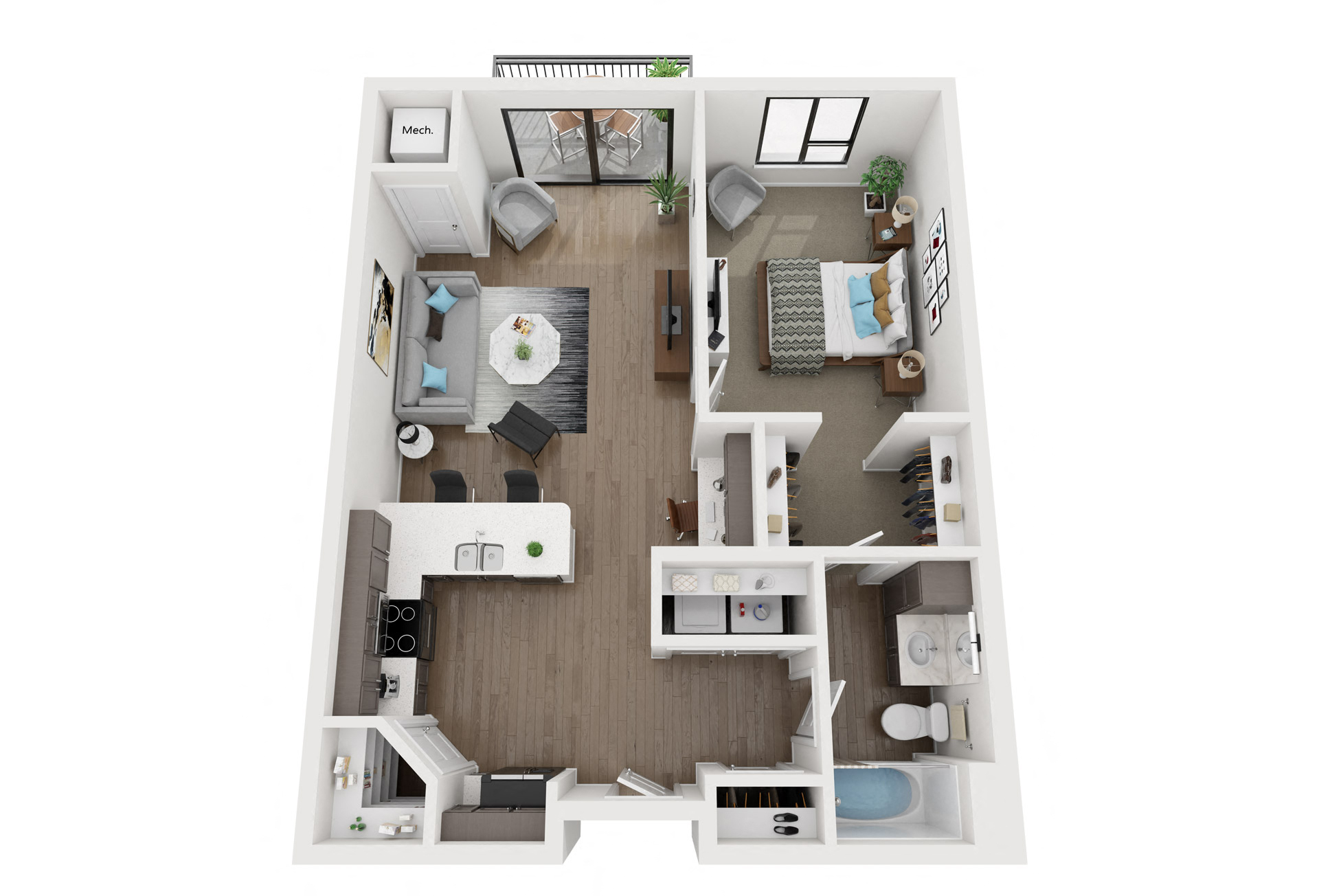 Floor plan for 1 bed, 1 bath, 823 sqft